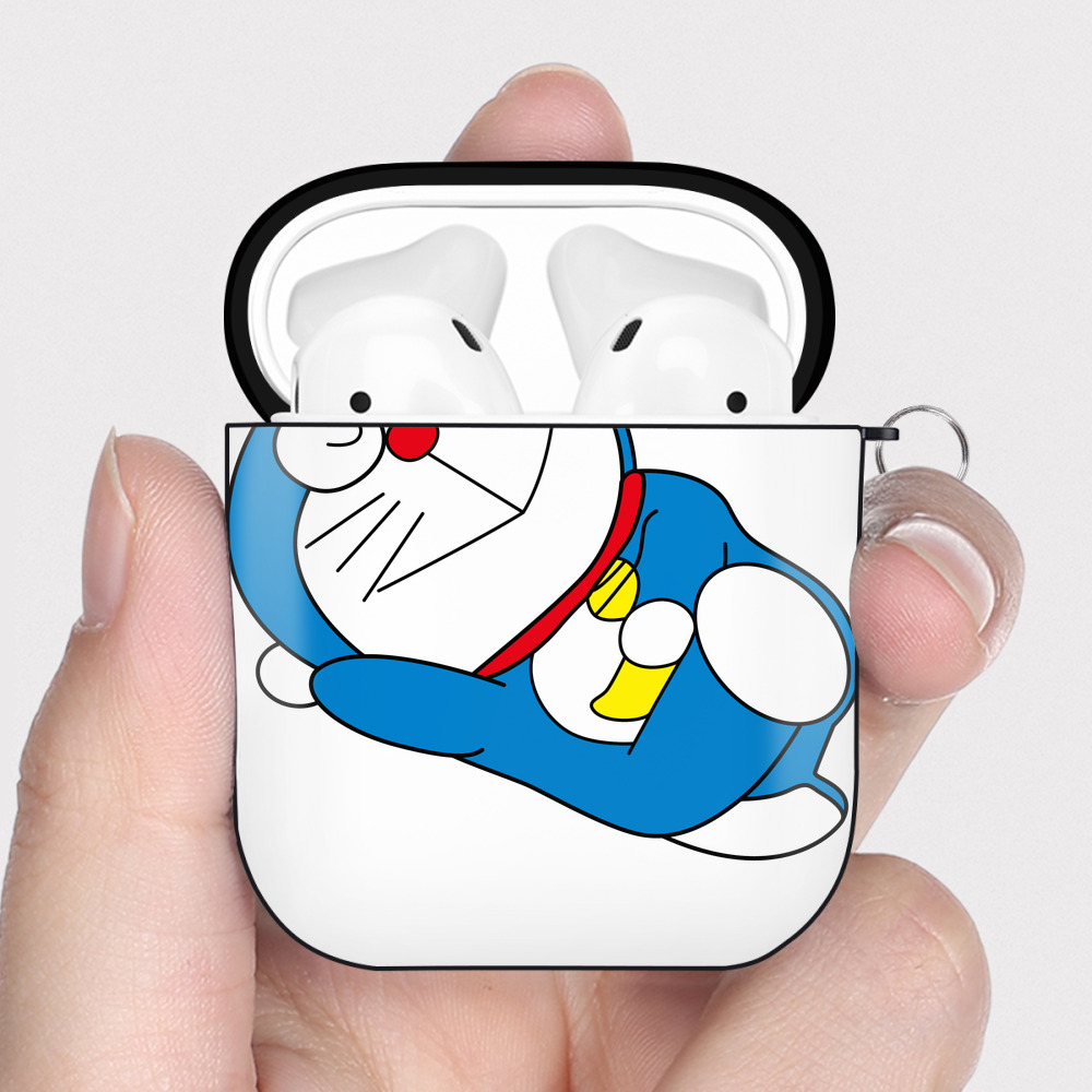 （画像用） ドラえもん Doraemon AirPods 第2世代保護ケース ハードシェル ブラック 耐衝撃・防指紋・カラビナ付き