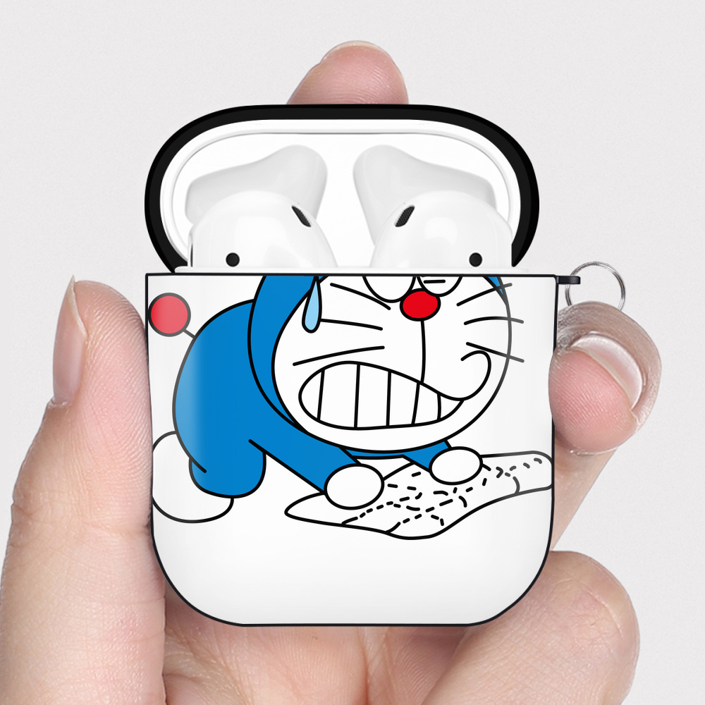 （画像用） ドラえもん Doraemon AirPods 第2世代保護ケース ハードシェル ブラック 耐衝撃・防指紋・カラビナ付き