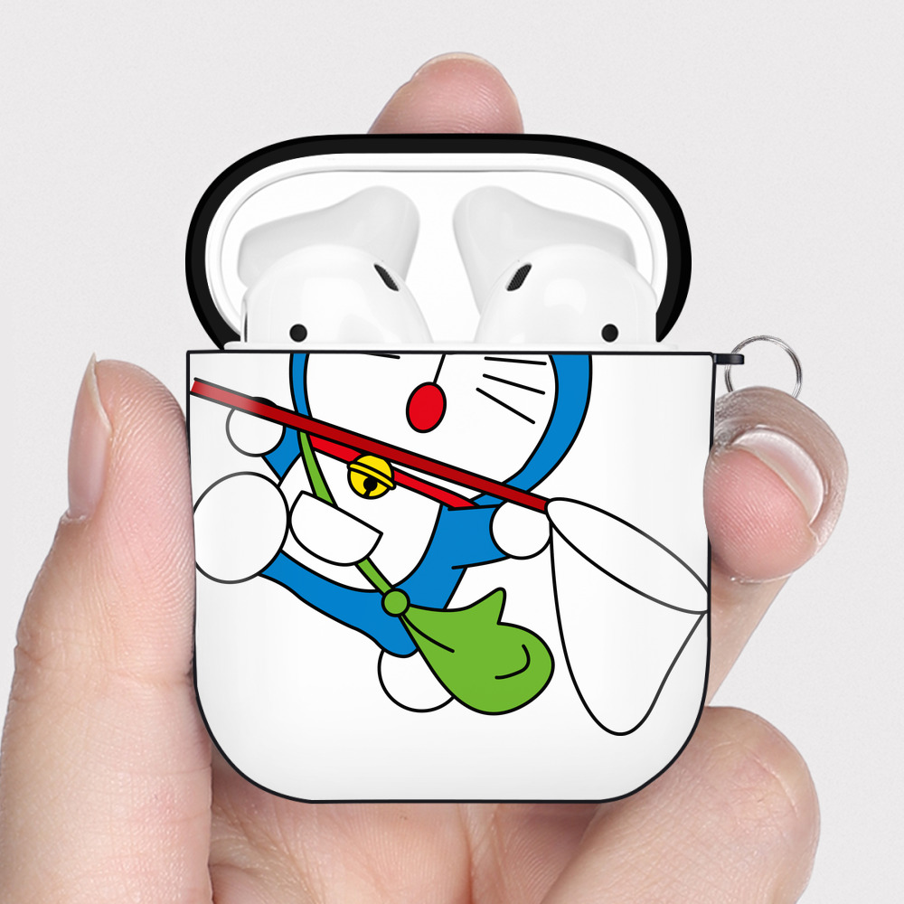 （画像用） ドラえもん Doraemon AirPods 第2世代保護ケース ハードシェル ブラック 耐衝撃・防指紋・カラビナ付き
