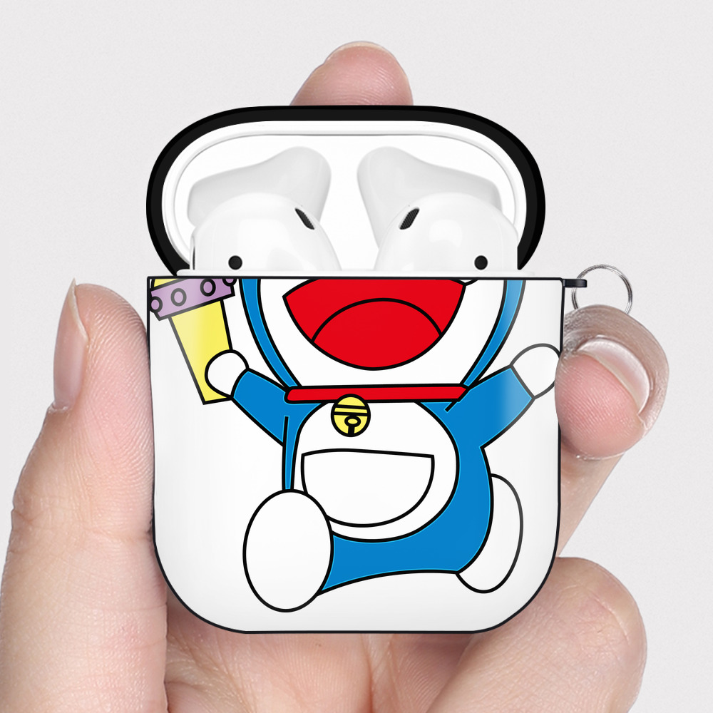 （画像用） ドラえもん Doraemon AirPods 第2世代保護ケース ハードシェル ブラック 耐衝撃・防指紋・カラビナ付き