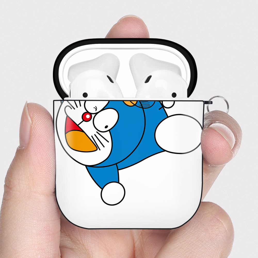 （画像用） ドラえもん Doraemon AirPods 第2世代保護ケース ハードシェル ブラック 耐衝撃・防指紋・カラビナ付き