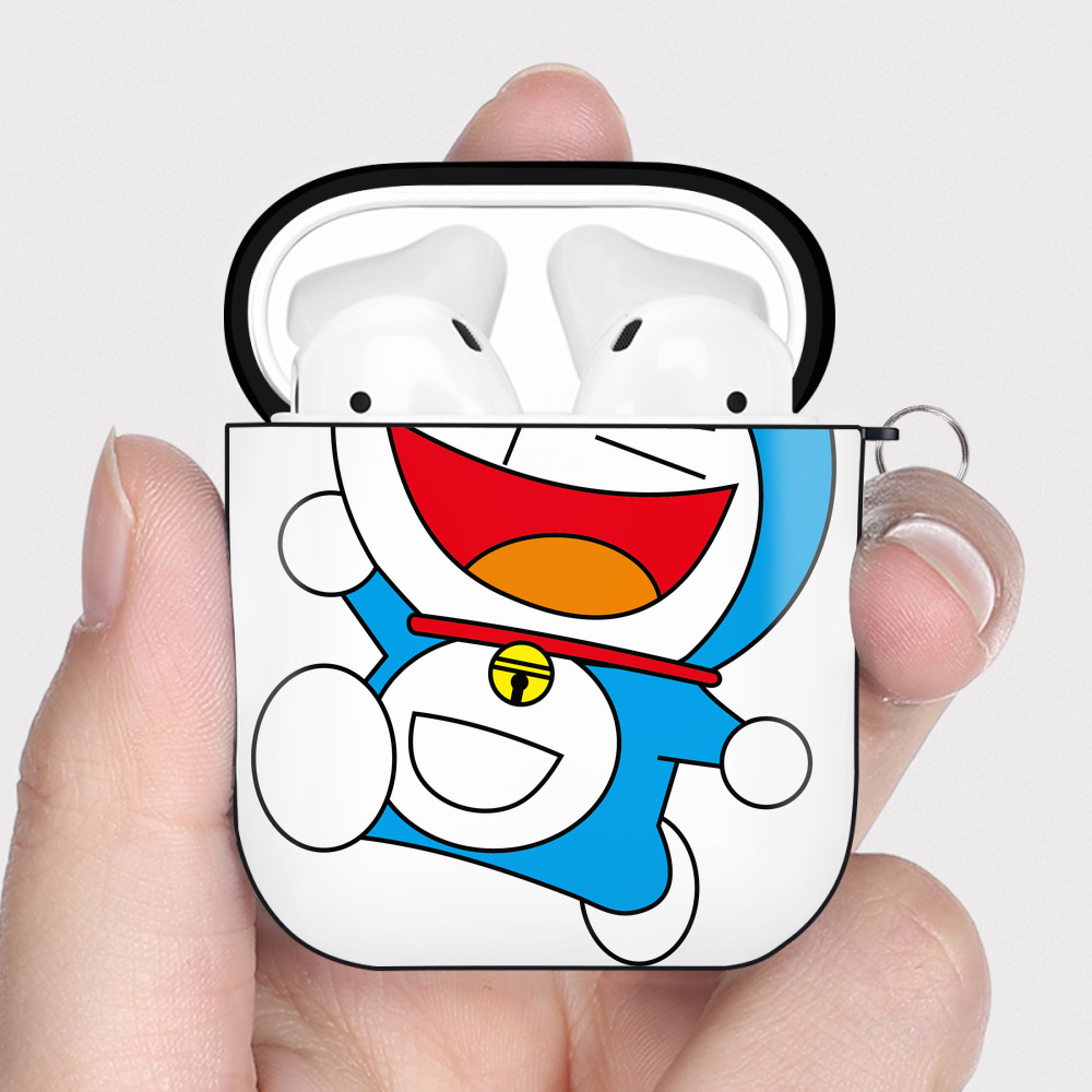 （画像用） ドラえもん Doraemon AirPods 第2世代保護ケース ハードシェル ブラック 耐衝撃・防指紋・カラビナ付き