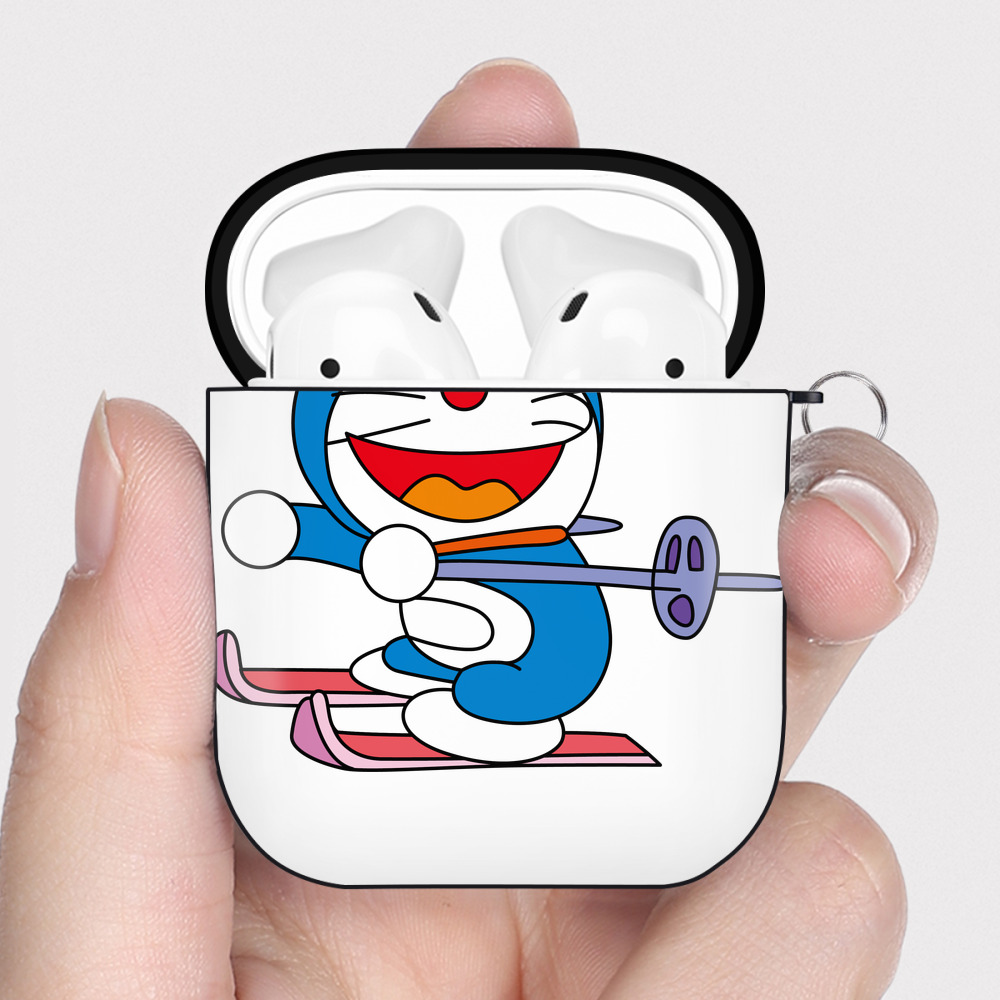 （画像用） ドラえもん Doraemon AirPods 第2世代保護ケース ハードシェル ブラック 耐衝撃・防指紋・カラビナ付き