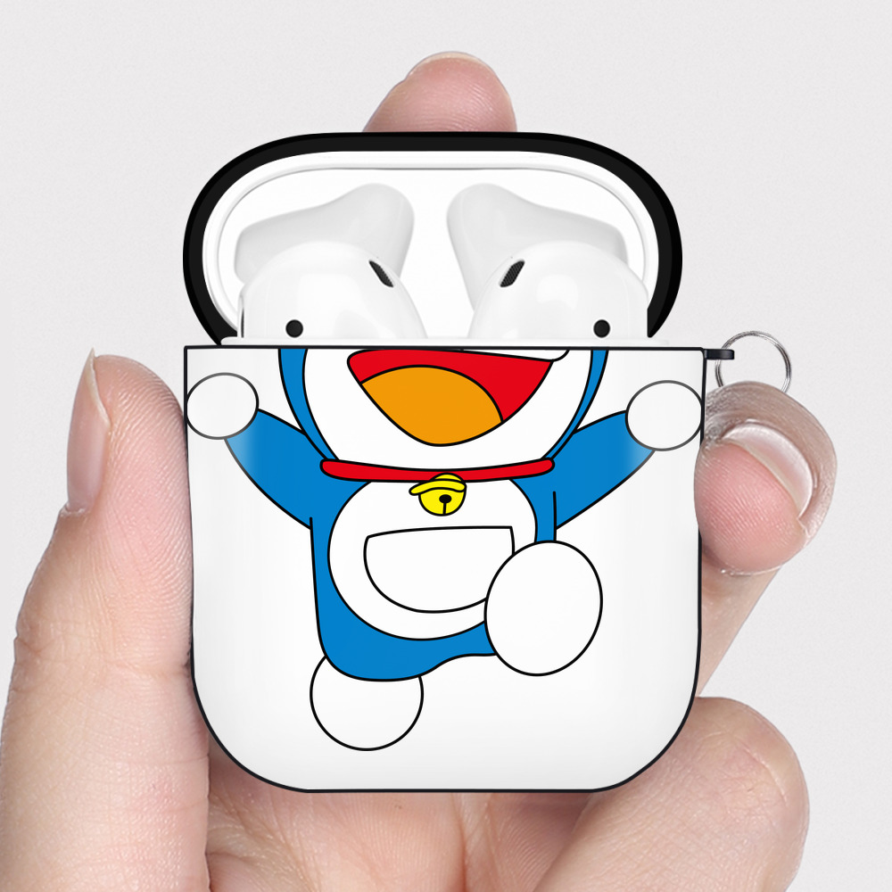 （画像用） ドラえもん Doraemon AirPods 第2世代保護ケース ハードシェル ブラック 耐衝撃・防指紋・カラビナ付き