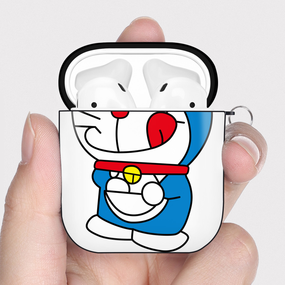 （画像用） ドラえもん Doraemon AirPods 第2世代保護ケース ハードシェル ブラック 耐衝撃・防指紋・カラビナ付き