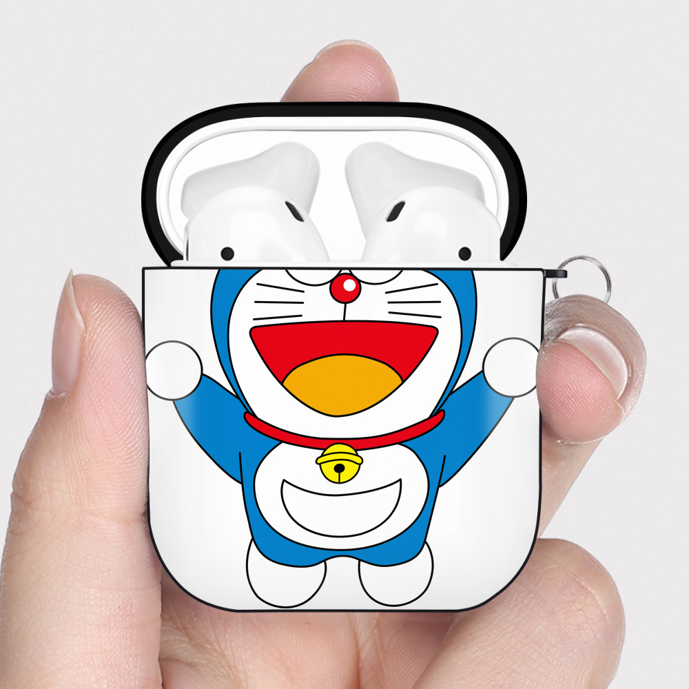（画像用） ドラえもん Doraemon AirPods 第2世代保護ケース ハードシェル ブラック 耐衝撃・防指紋・カラビナ付き