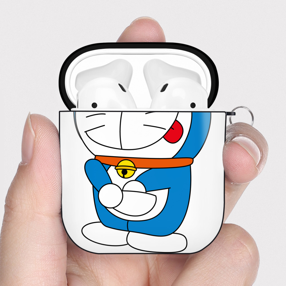 （画像用） ドラえもん Doraemon AirPods 第2世代保護ケース ハードシェル ブラック 耐衝撃・防指紋・カラビナ付き