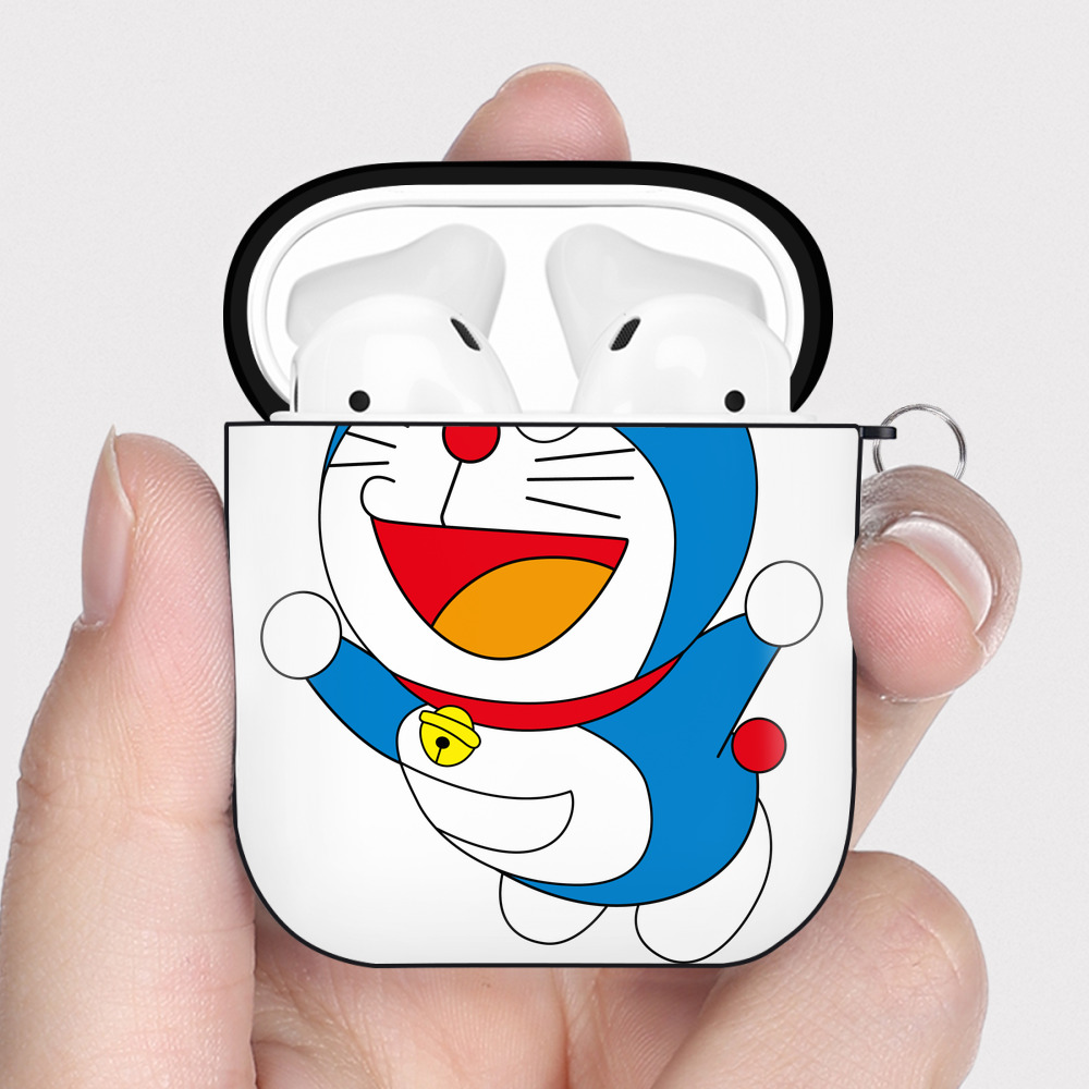 （画像用） ドラえもん Doraemon AirPods 第2世代保護ケース ハードシェル ブラック 耐衝撃・防指紋・カラビナ付き