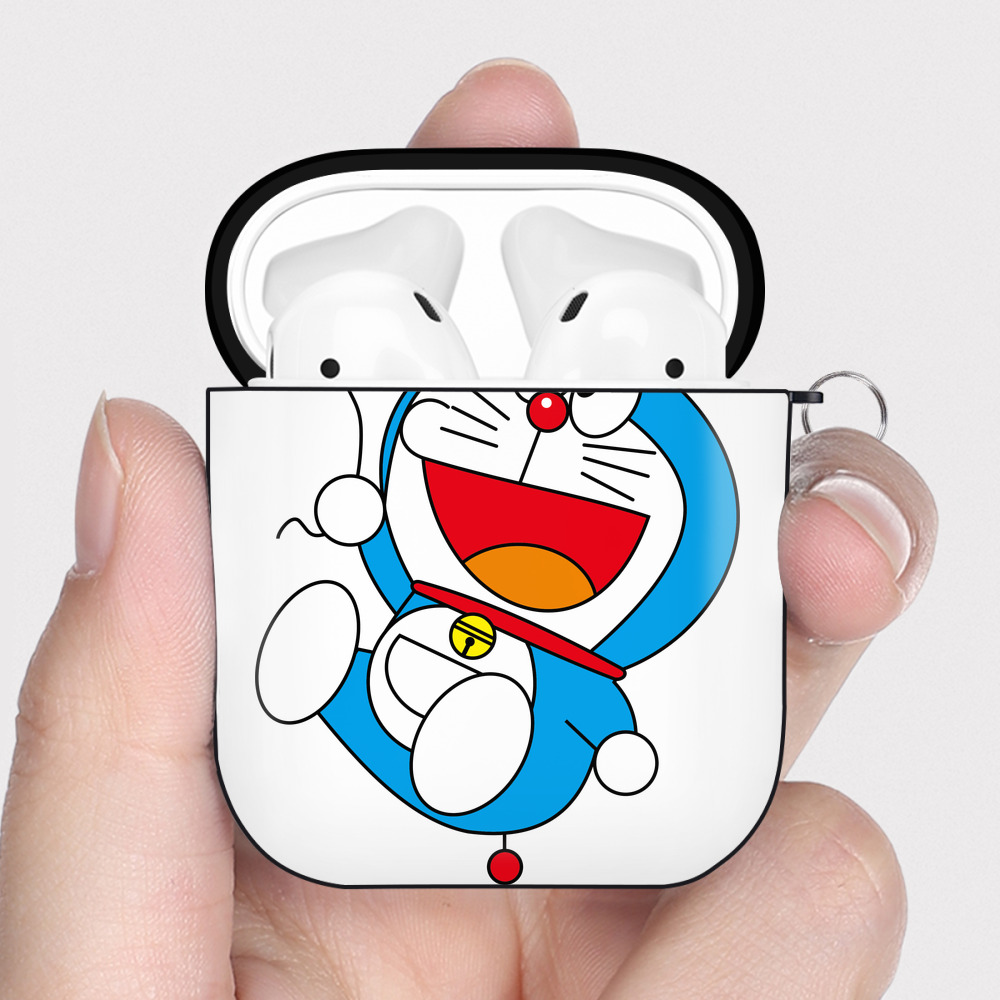 （画像用） ドラえもん Doraemon AirPods 第2世代保護ケース ハードシェル ブラック 耐衝撃・防指紋・カラビナ付き