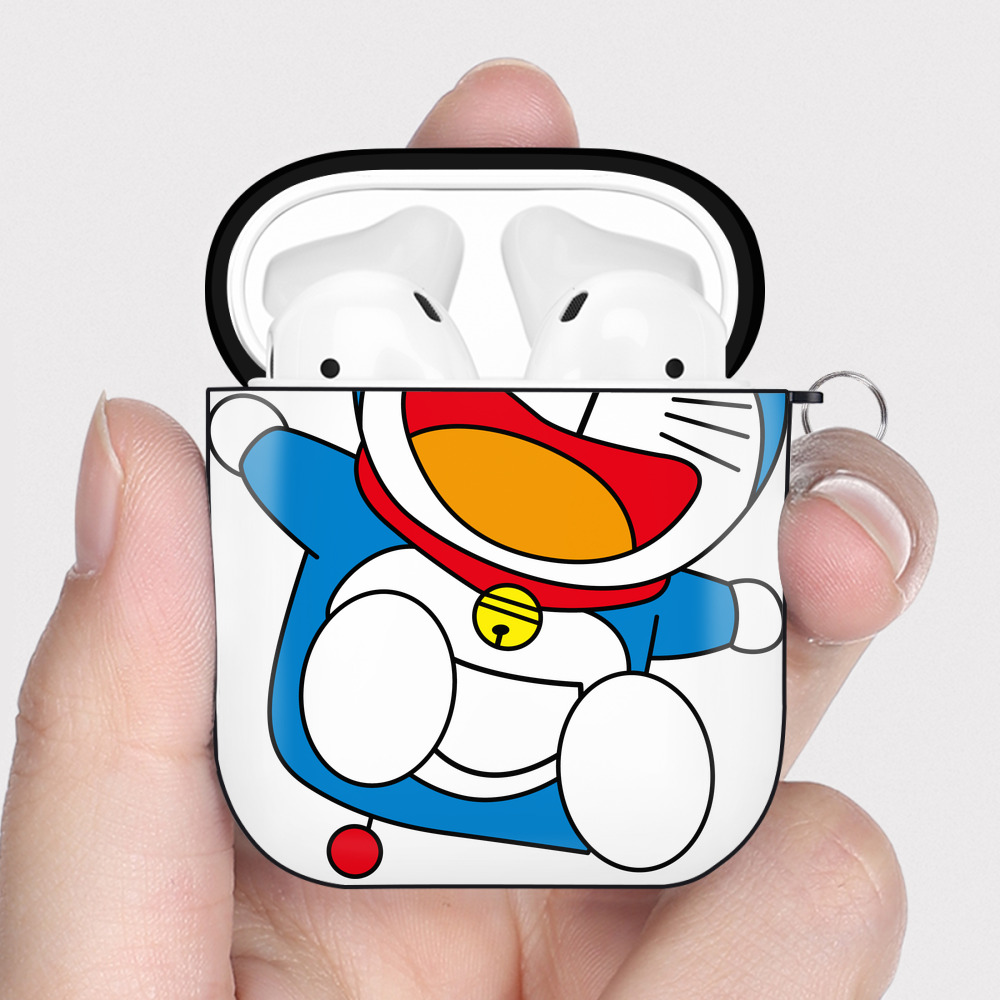 （画像用） ドラえもん Doraemon AirPods 第2世代保護ケース ハードシェル ブラック 耐衝撃・防指紋・カラビナ付き