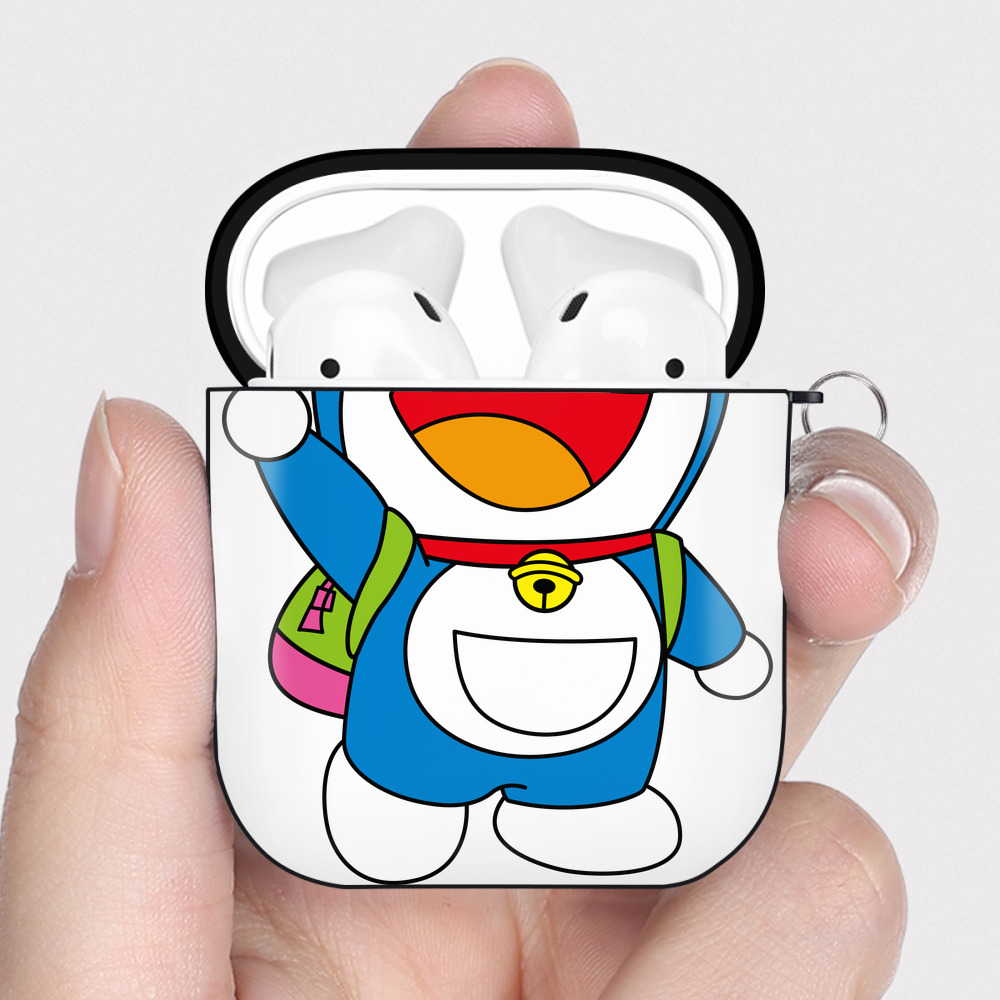 （画像用） ドラえもん Doraemon AirPods 第2世代保護ケース ハードシェル ブラック 耐衝撃・防指紋・カラビナ付き