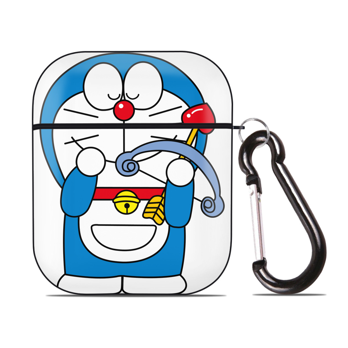 （画像用） ドラえもん Doraemon AirPods 第2世代保護ケース ハードシェル ブラック 耐衝撃・防指紋・カラビナ付き