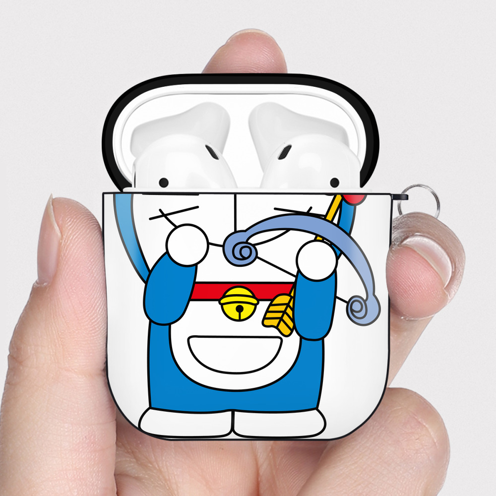 （画像用） ドラえもん Doraemon AirPods 第2世代保護ケース ハードシェル ブラック 耐衝撃・防指紋・カラビナ付き