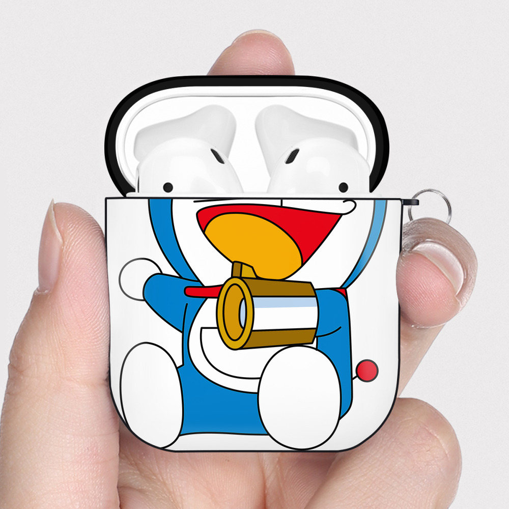 （画像用） ドラえもん Doraemon AirPods 第2世代保護ケース ハードシェル ブラック 耐衝撃・防指紋・カラビナ付き