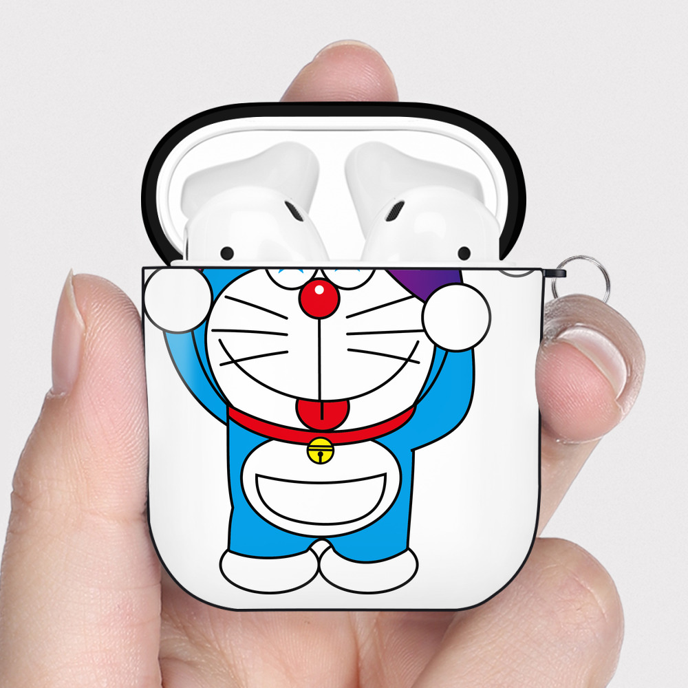 （画像用） ドラえもん Doraemon AirPods 第2世代保護ケース ハードシェル ブラック 耐衝撃・防指紋・カラビナ付き