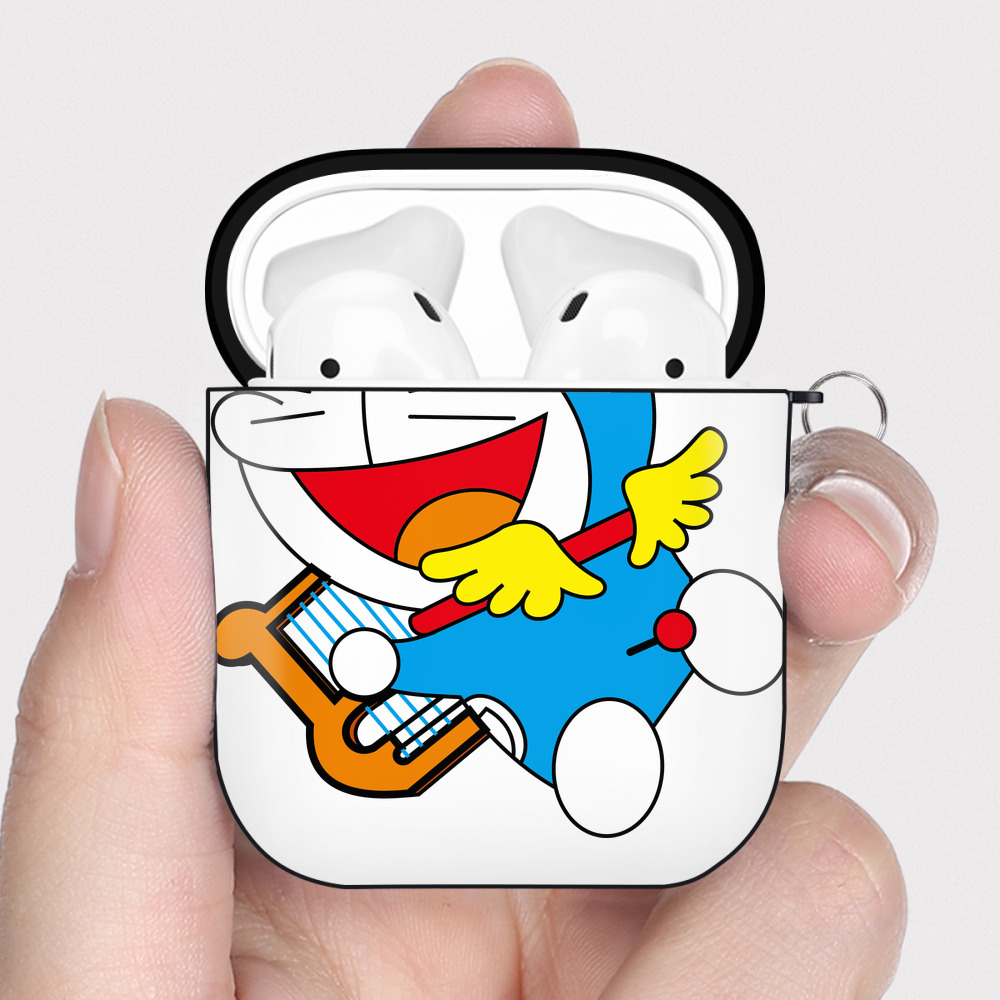 （画像用） ドラえもん Doraemon AirPods 第2世代保護ケース ハードシェル ブラック 耐衝撃・防指紋・カラビナ付き