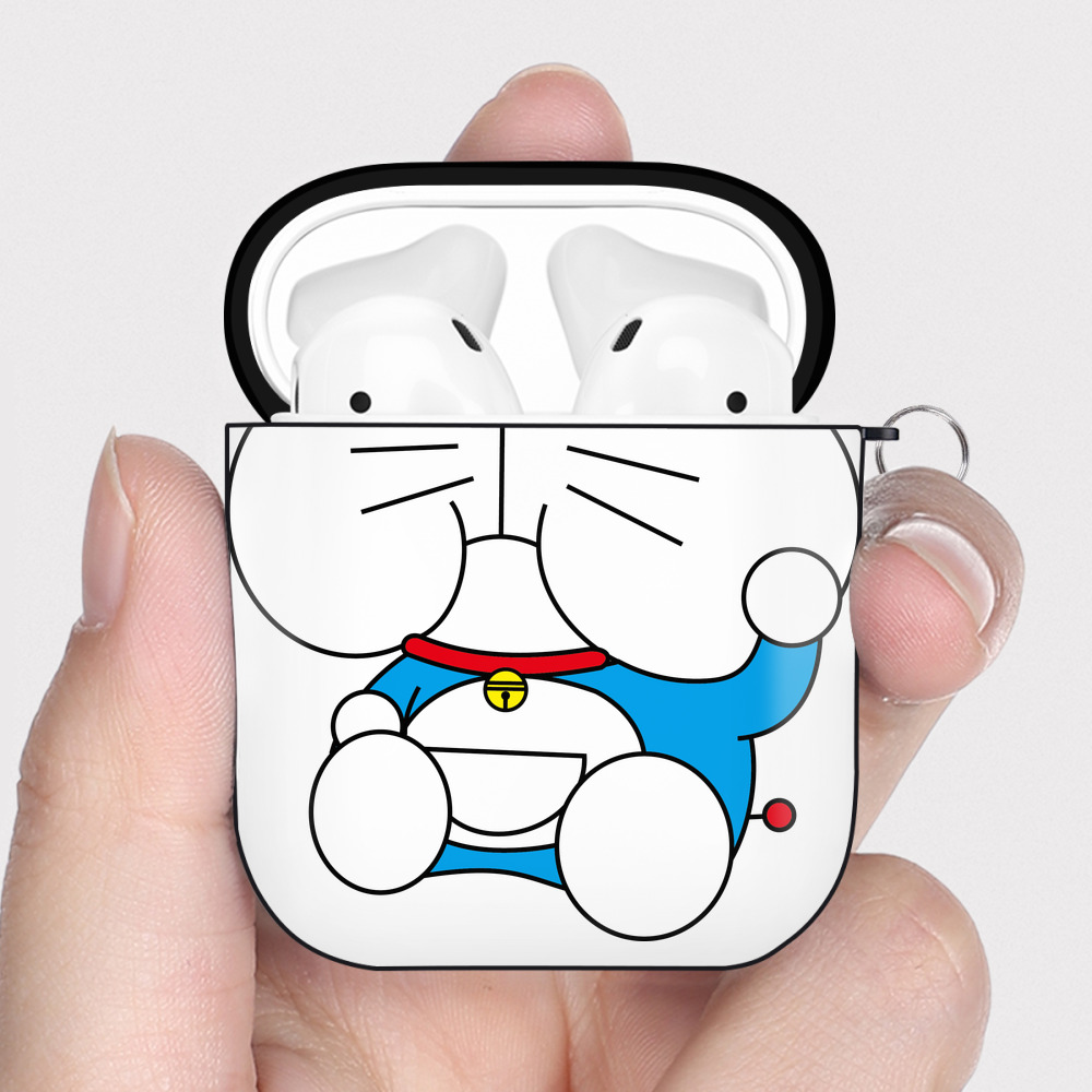 （画像用） ドラえもん Doraemon AirPods 第2世代保護ケース ハードシェル ブラック 耐衝撃・防指紋・カラビナ付き