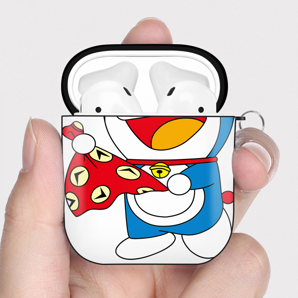 （画像用） ドラえもん Doraemon AirPods 第2世代保護ケース ハードシェル ブラック 耐衝撃・防指紋・カラビナ付き