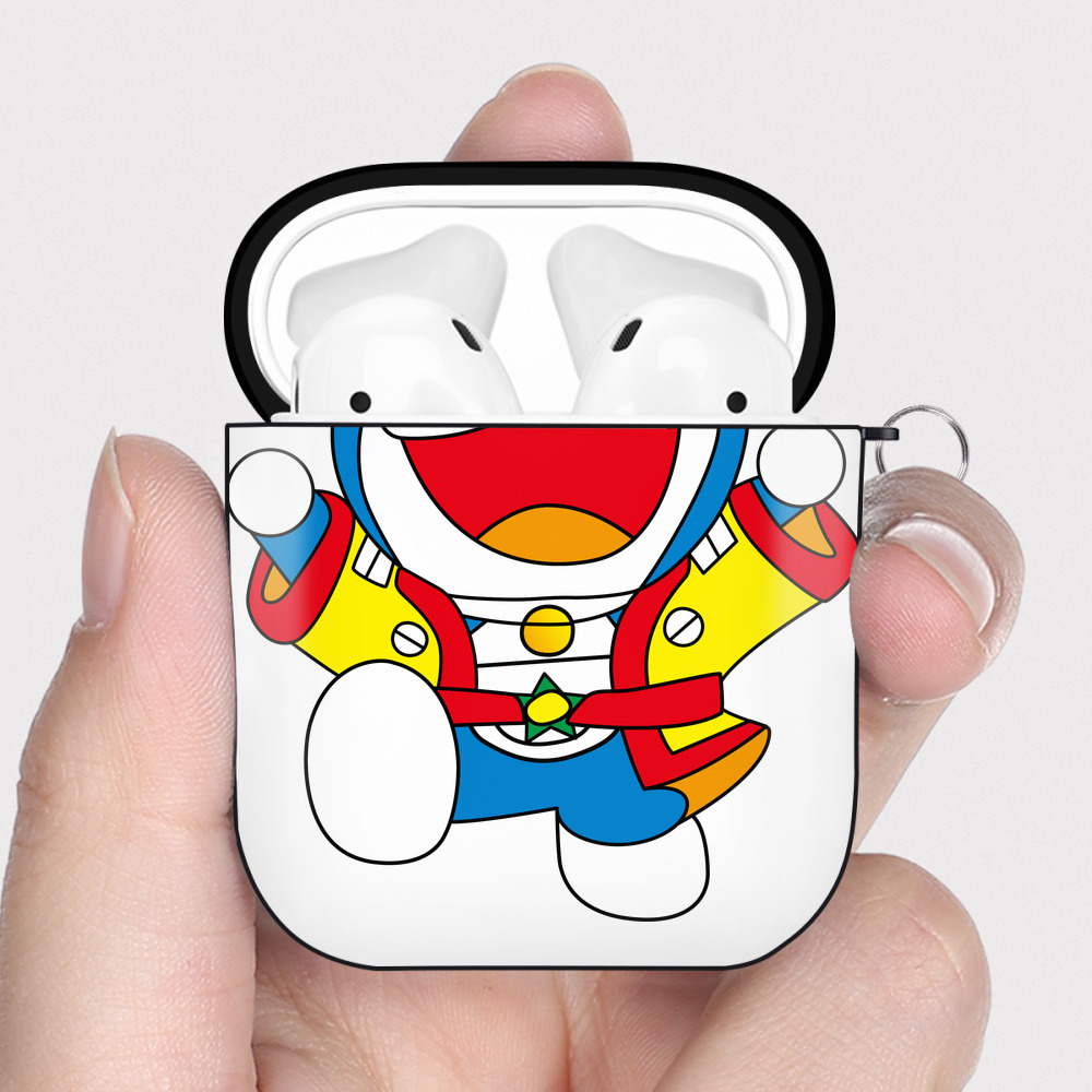 （画像用） ドラえもん Doraemon AirPods 第2世代保護ケース ハードシェル ブラック 耐衝撃・防指紋・カラビナ付き