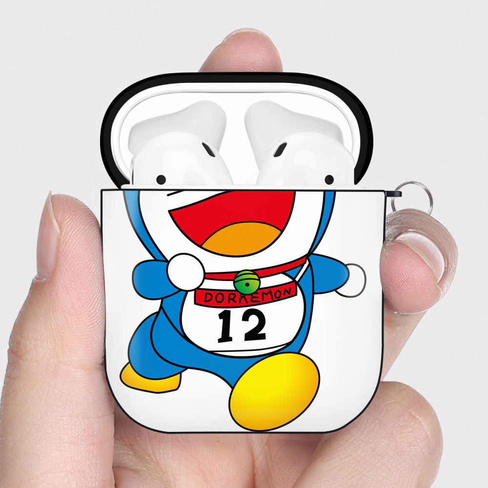 （画像用） ドラえもん Doraemon AirPods 第2世代保護ケース ハードシェル ブラック 耐衝撃・防指紋・カラビナ付き