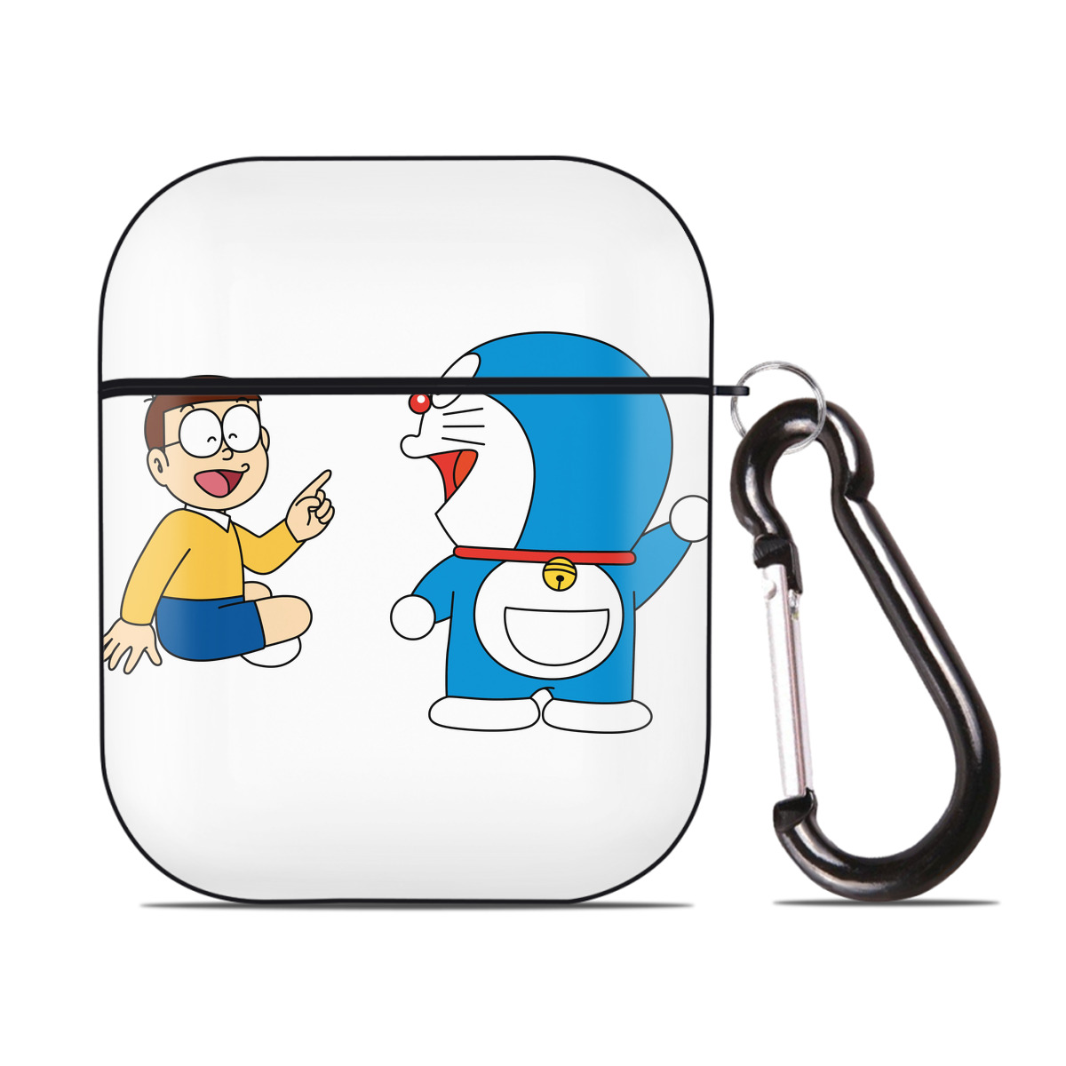 （画像用） ドラえもん Doraemon AirPods 第2世代保護ケース ハードシェル ブラック 耐衝撃・防指紋・カラビナ付き