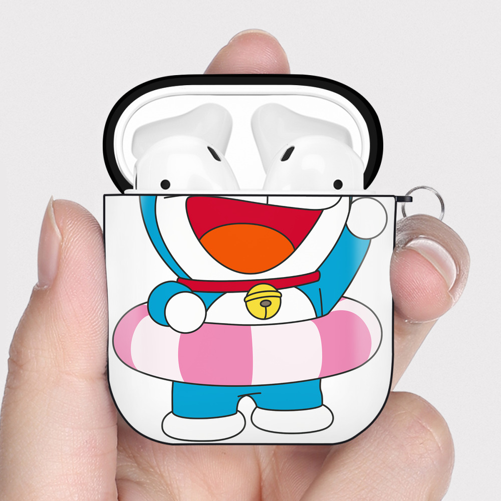 （画像用） ドラえもん Doraemon AirPods 第2世代保護ケース ハードシェル ブラック 耐衝撃・防指紋・カラビナ付き