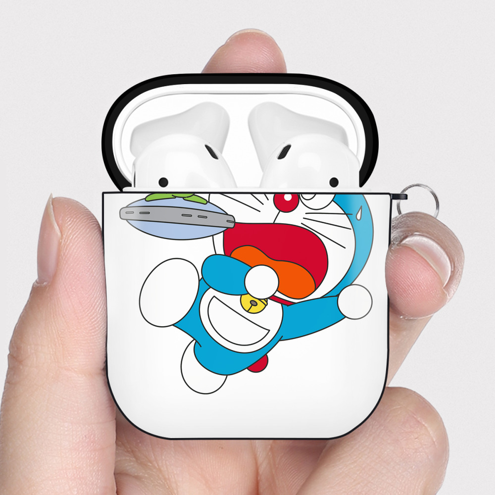 （画像用） ドラえもん Doraemon AirPods 第2世代保護ケース ハードシェル ブラック 耐衝撃・防指紋・カラビナ付き