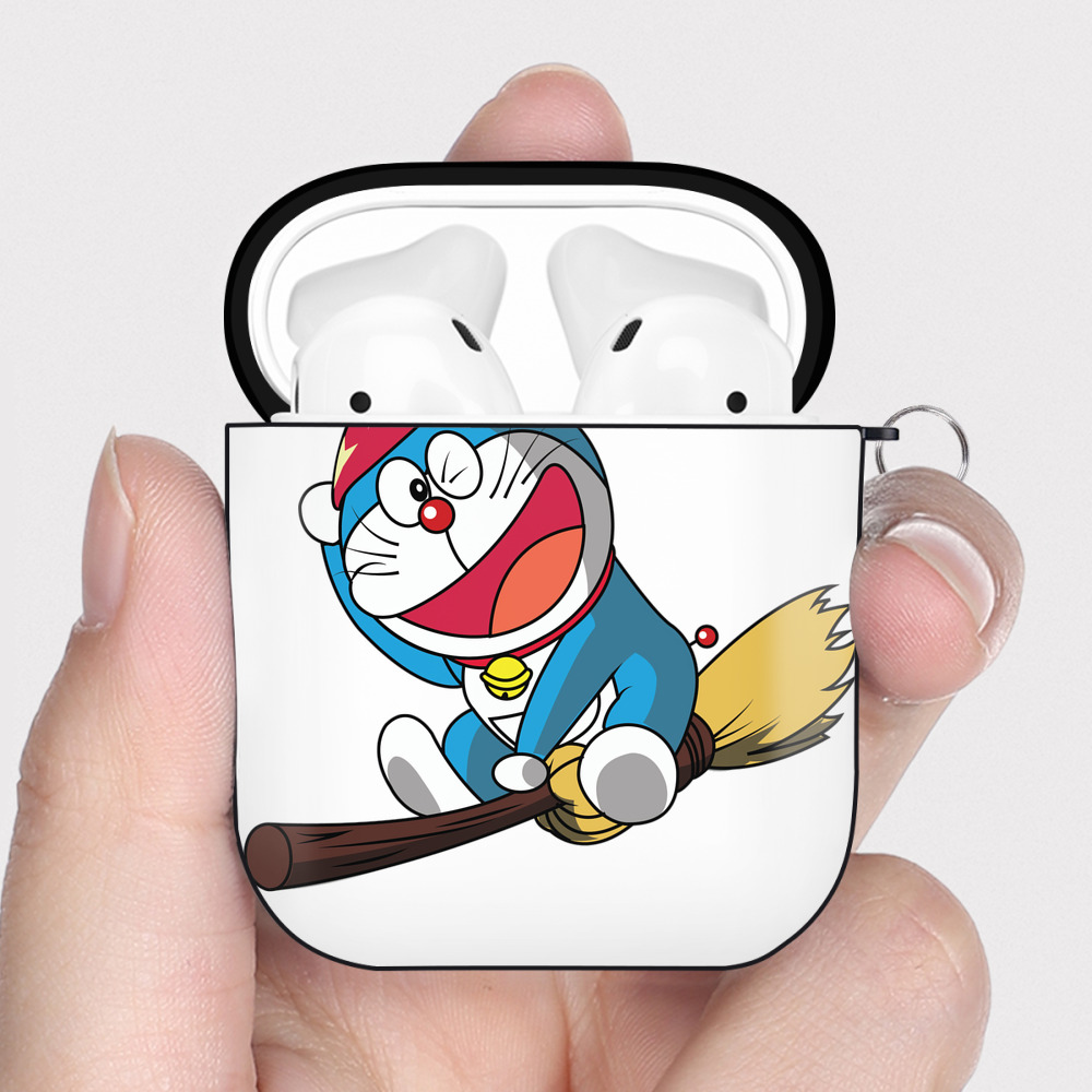 （画像用） ドラえもん Doraemon AirPods 第2世代保護ケース ハードシェル ブラック 耐衝撃・防指紋・カラビナ付き