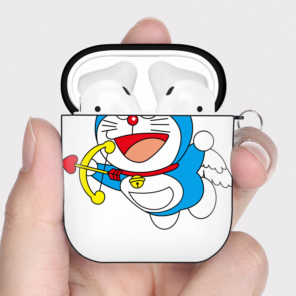（画像用） ドラえもん Doraemon AirPods 第2世代保護ケース ハードシェル ブラック 耐衝撃・防指紋・カラビナ付き