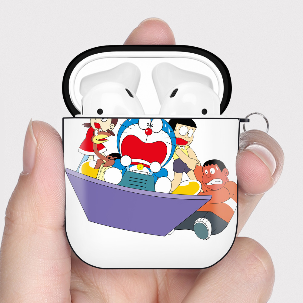 （画像用） ドラえもん Doraemon AirPods 第2世代保護ケース ハードシェル ブラック 耐衝撃・防指紋・カラビナ付き