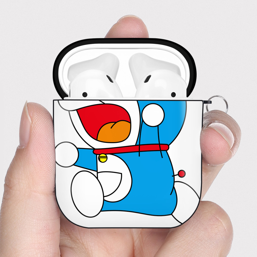 （画像用） ドラえもん Doraemon AirPods 第2世代保護ケース ハードシェル ブラック 耐衝撃・防指紋・カラビナ付き