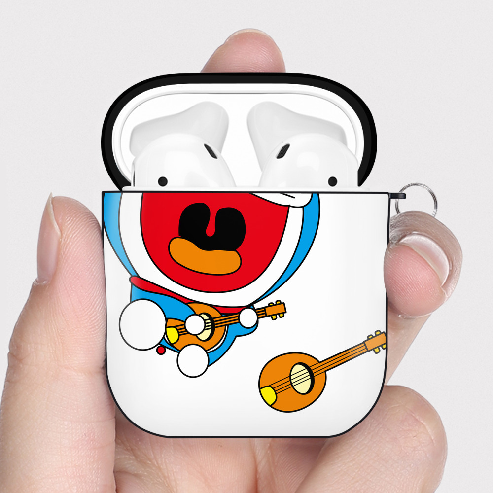（画像用） ドラえもん Doraemon AirPods 第2世代保護ケース ハードシェル ブラック 耐衝撃・防指紋・カラビナ付き