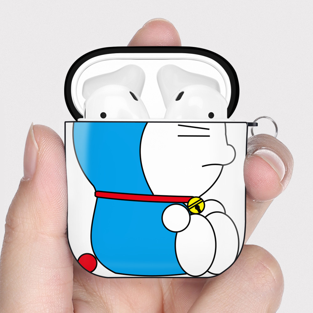 （画像用） ドラえもん Doraemon AirPods 第2世代保護ケース ハードシェル ブラック 耐衝撃・防指紋・カラビナ付き