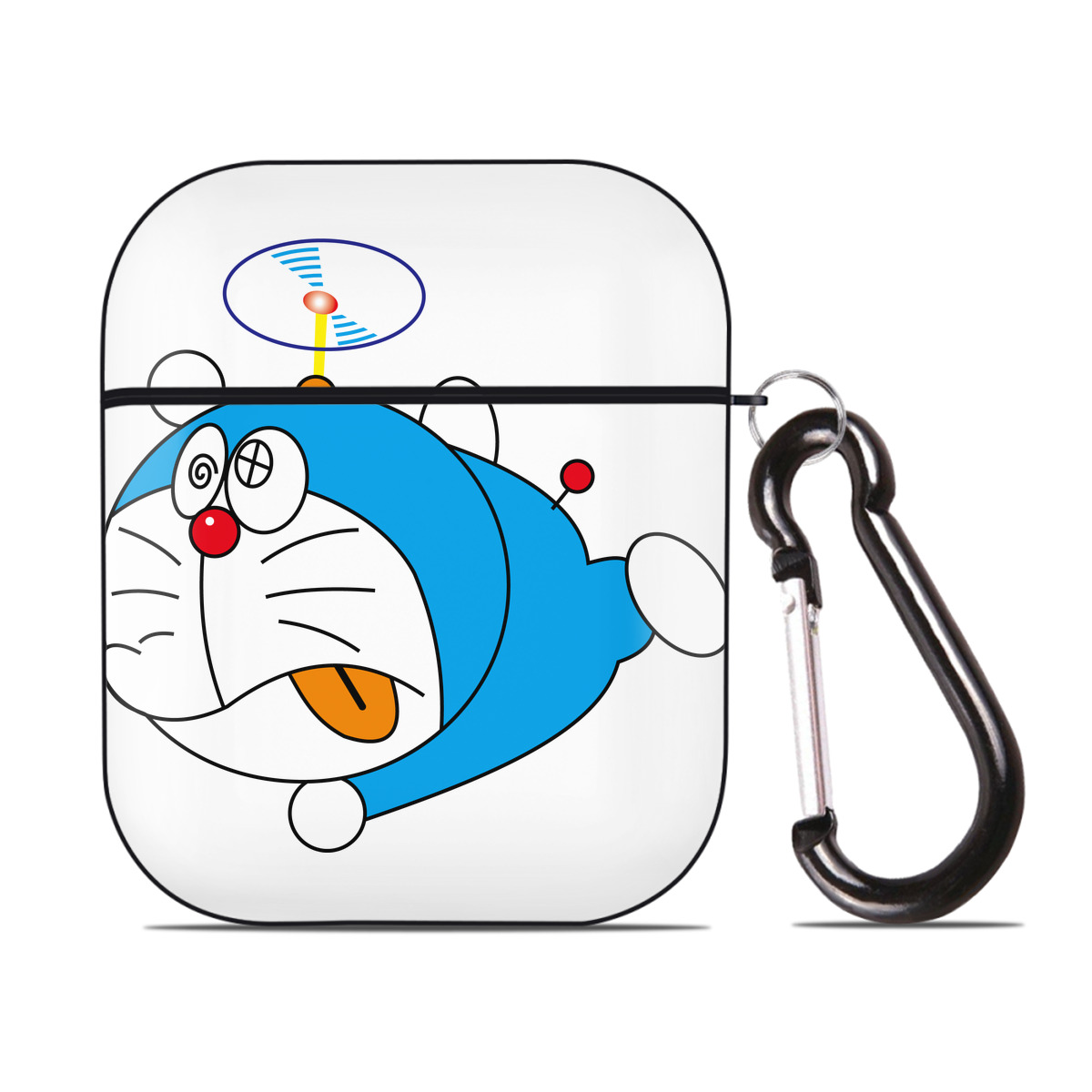（画像用） ドラえもん Doraemon AirPods 第2世代保護ケース ハードシェル ブラック 耐衝撃・防指紋・カラビナ付き