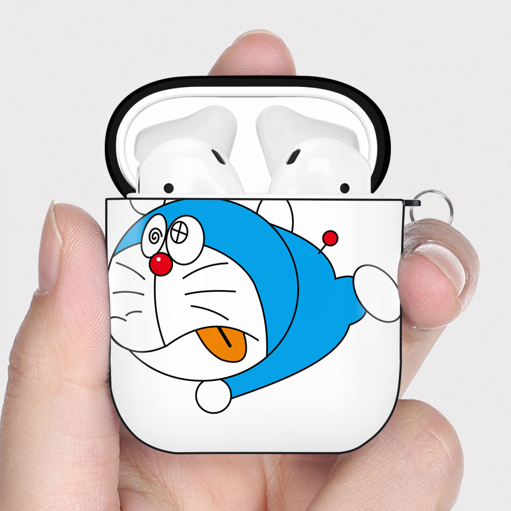 （画像用） ドラえもん Doraemon AirPods 第2世代保護ケース ハードシェル ブラック 耐衝撃・防指紋・カラビナ付き