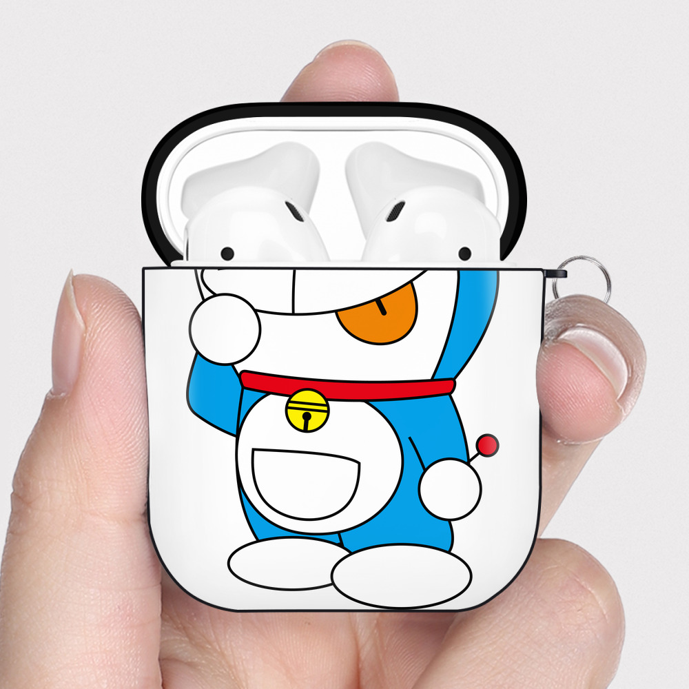 （画像用） ドラえもん Doraemon AirPods 第2世代保護ケース ハードシェル ブラック 耐衝撃・防指紋・カラビナ付き