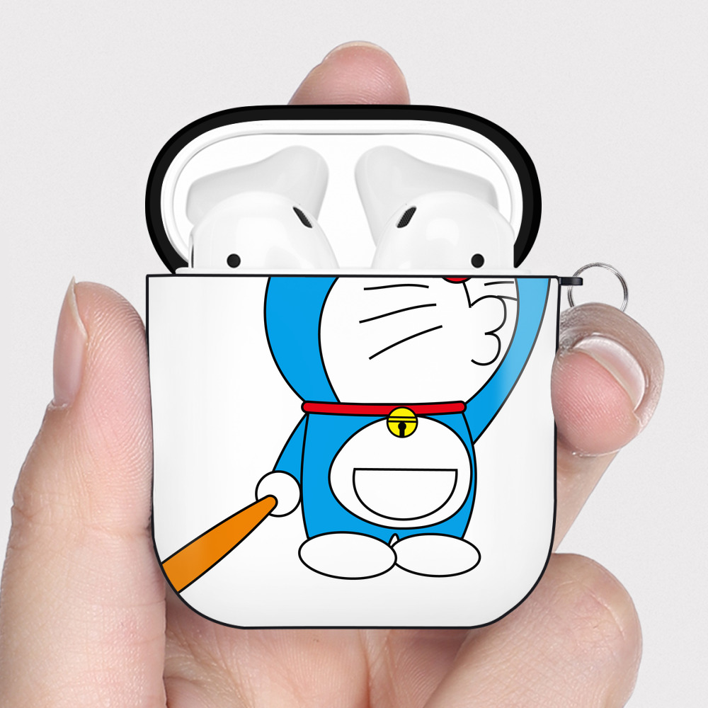 （画像用） ドラえもん Doraemon AirPods 第2世代保護ケース ハードシェル ブラック 耐衝撃・防指紋・カラビナ付き
