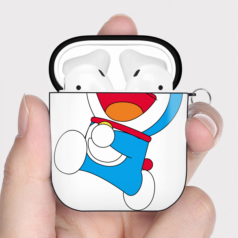 （画像用） ドラえもん Doraemon AirPods 第2世代保護ケース ハードシェル ブラック 耐衝撃・防指紋・カラビナ付き