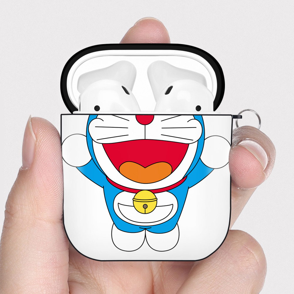 （画像用） ドラえもん Doraemon AirPods 第2世代保護ケース ハードシェル ブラック 耐衝撃・防指紋・カラビナ付き
