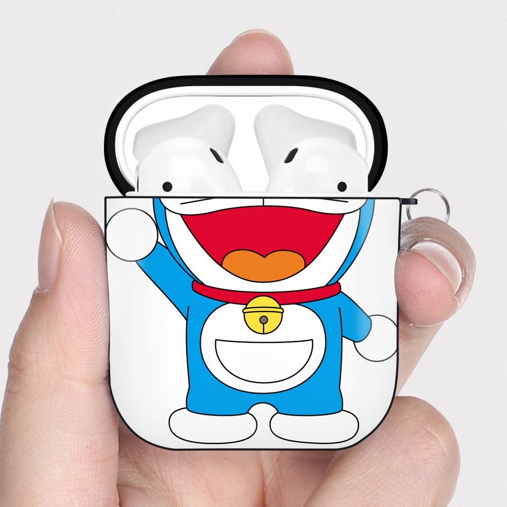（画像用） ドラえもん Doraemon AirPods 第2世代保護ケース ハードシェル ブラック 耐衝撃・防指紋・カラビナ付き