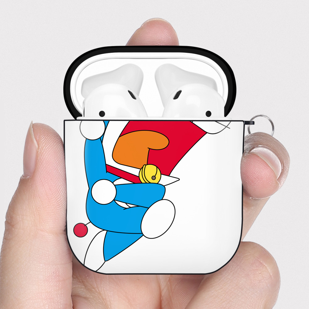 （画像用） ドラえもん Doraemon AirPods 第2世代保護ケース ハードシェル ブラック 耐衝撃・防指紋・カラビナ付き