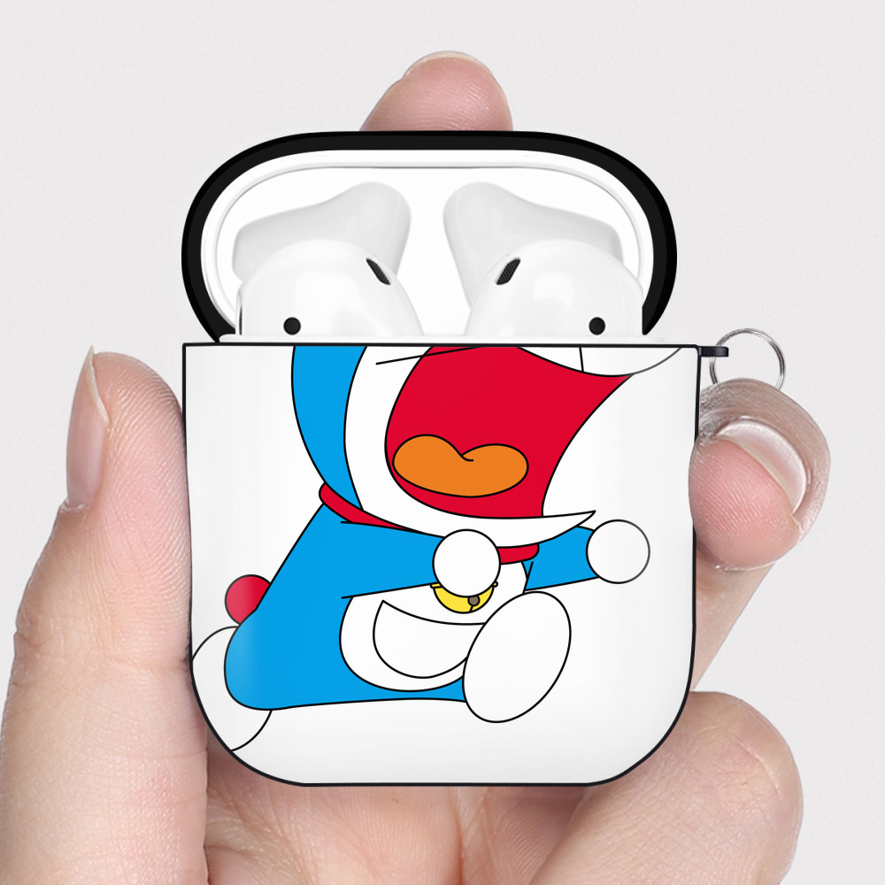 （画像用） ドラえもん Doraemon AirPods 第2世代保護ケース ハードシェル ブラック 耐衝撃・防指紋・カラビナ付き