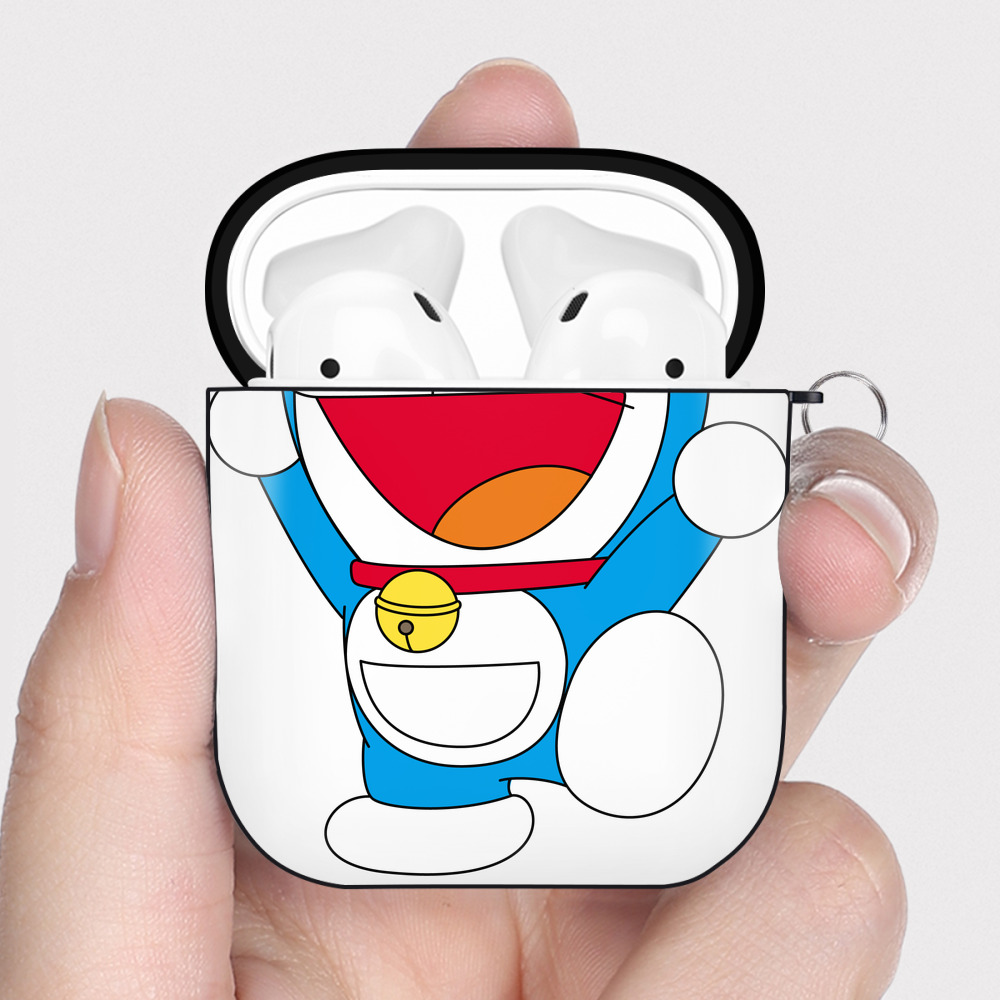 （画像用） ドラえもん Doraemon AirPods 第2世代保護ケース ハードシェル ブラック 耐衝撃・防指紋・カラビナ付き
