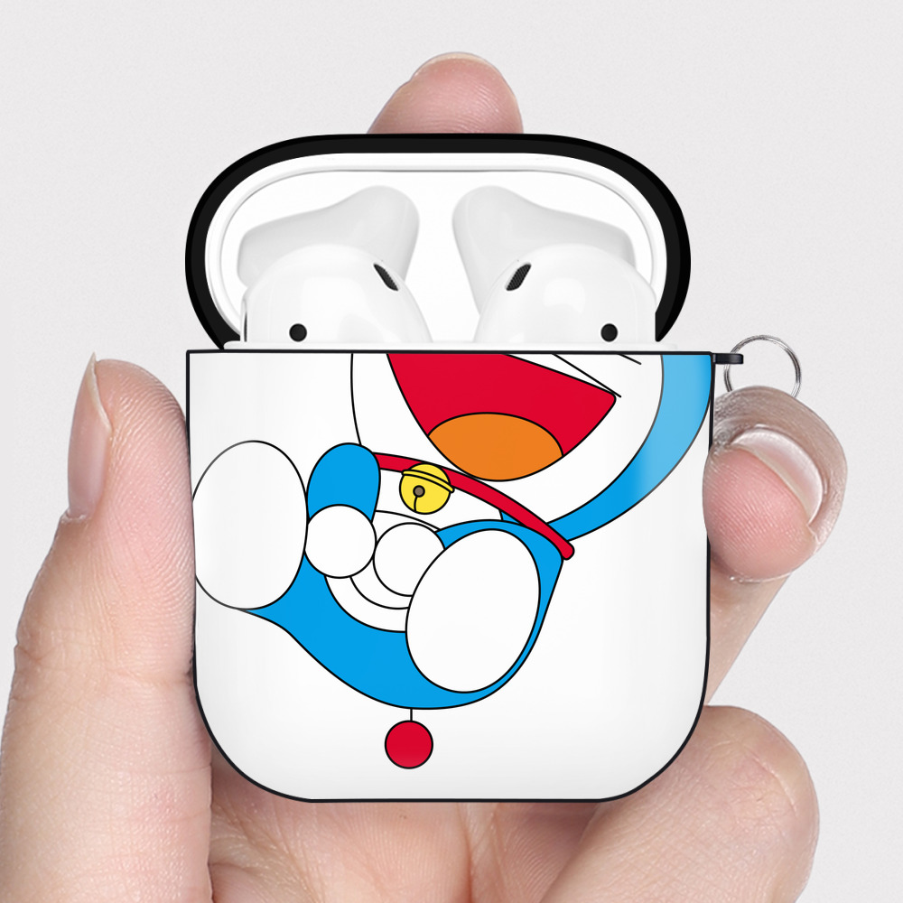 （画像用） ドラえもん Doraemon AirPods 第2世代保護ケース ハードシェル ブラック 耐衝撃・防指紋・カラビナ付き