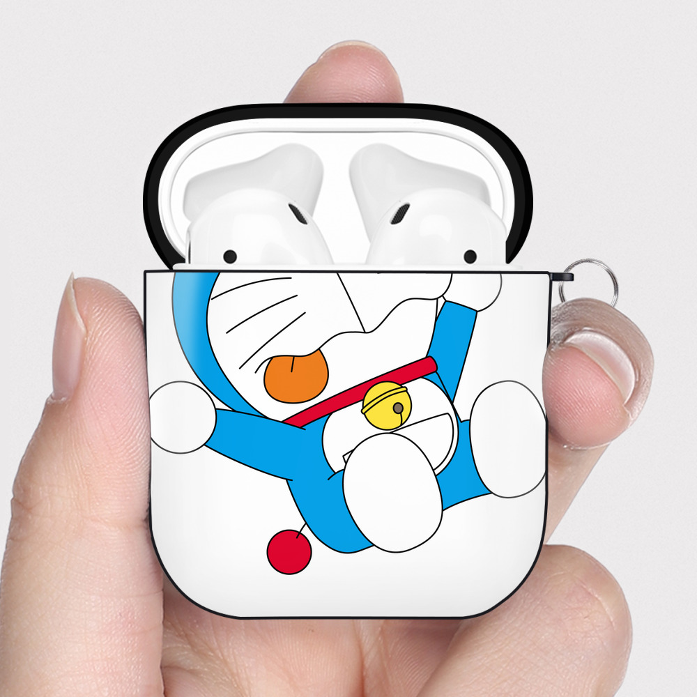 （画像用） ドラえもん Doraemon AirPods 第2世代保護ケース ハードシェル ブラック 耐衝撃・防指紋・カラビナ付き