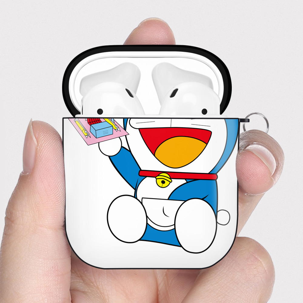 （画像用） ドラえもん Doraemon AirPods 第2世代保護ケース ハードシェル ブラック 耐衝撃・防指紋・カラビナ付き