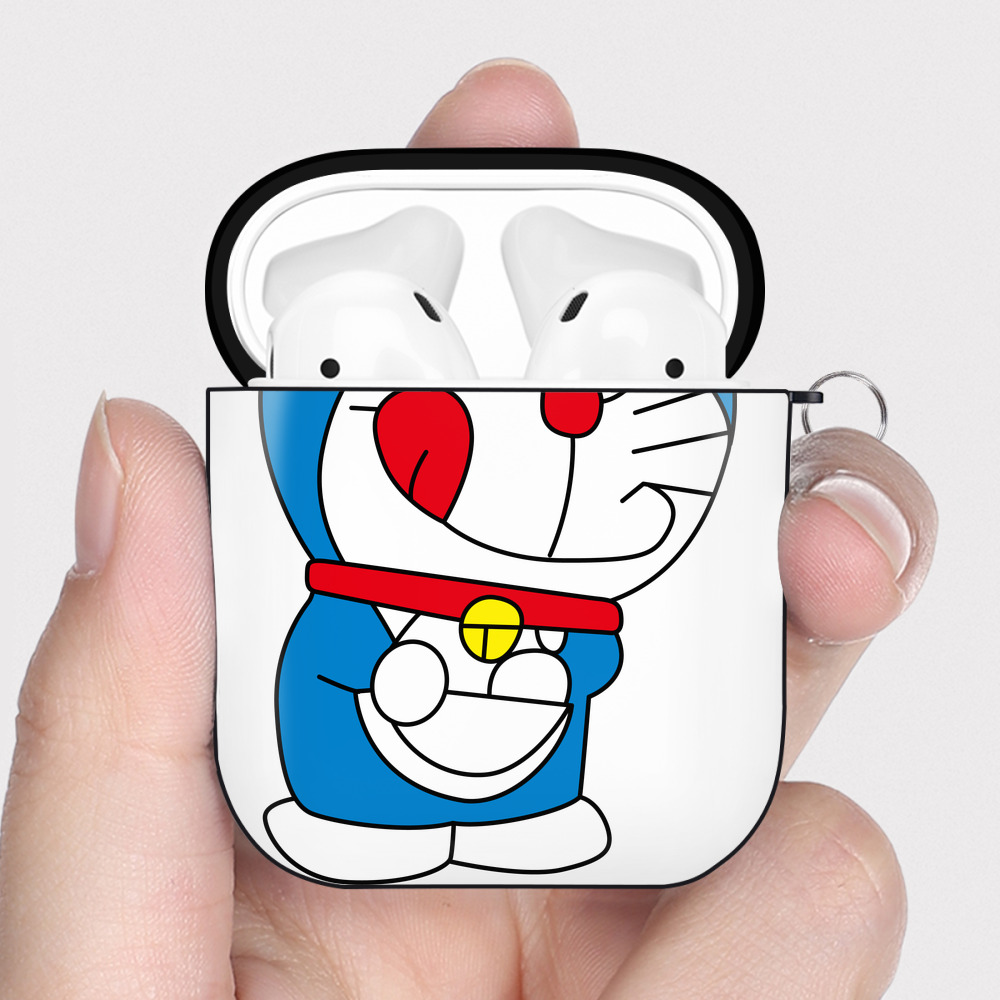 （画像用） ドラえもん Doraemon AirPods 第2世代保護ケース ハードシェル ブラック 耐衝撃・防指紋・カラビナ付き