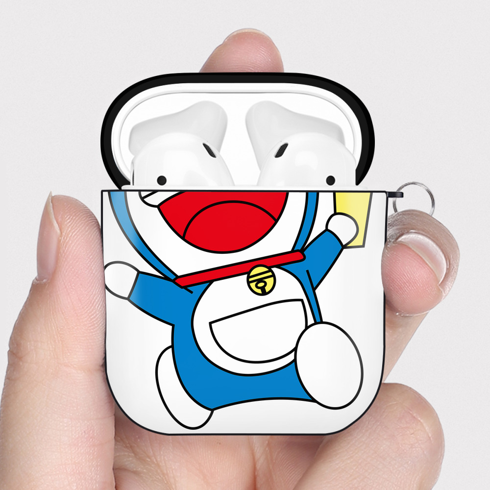 （画像用） ドラえもん Doraemon AirPods 第2世代保護ケース ハードシェル ブラック 耐衝撃・防指紋・カラビナ付き