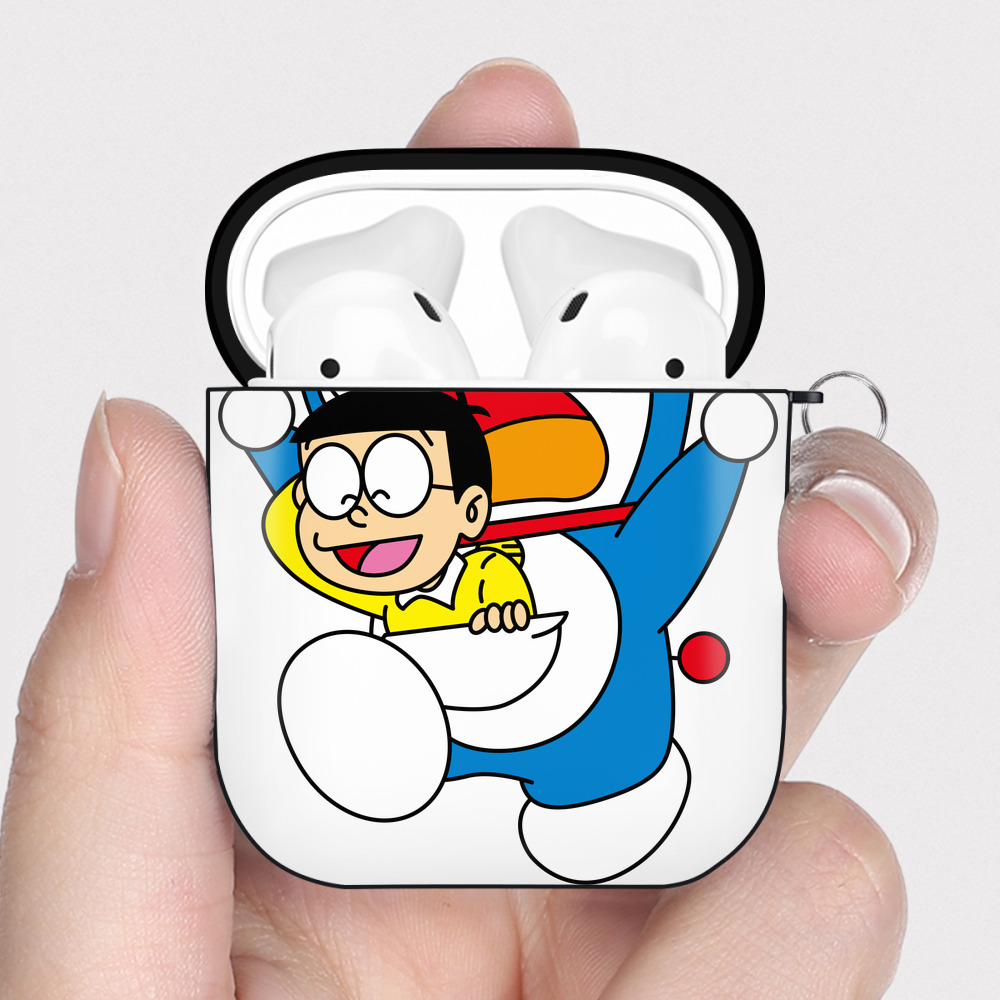 （画像用） ドラえもん Doraemon AirPods 第2世代保護ケース ハードシェル ブラック 耐衝撃・防指紋・カラビナ付き