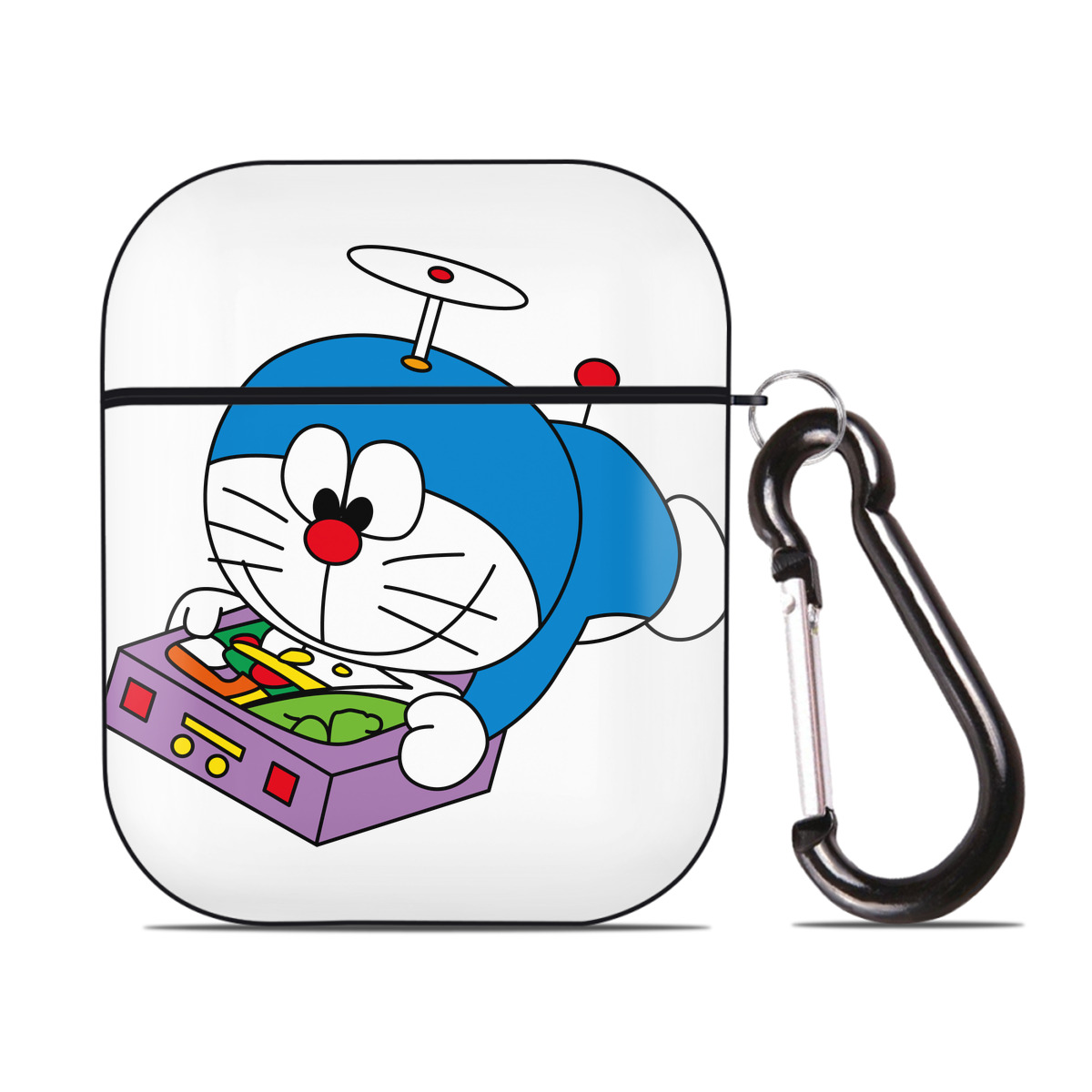 （画像用） ドラえもん Doraemon AirPods 第2世代保護ケース ハードシェル ブラック 耐衝撃・防指紋・カラビナ付き
